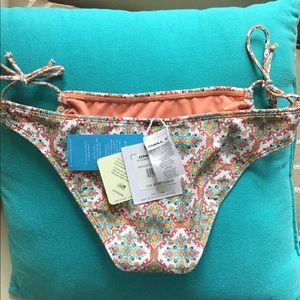 O'Neill Coral & Teal Floral Tile Tie-Side Bikini Bottom